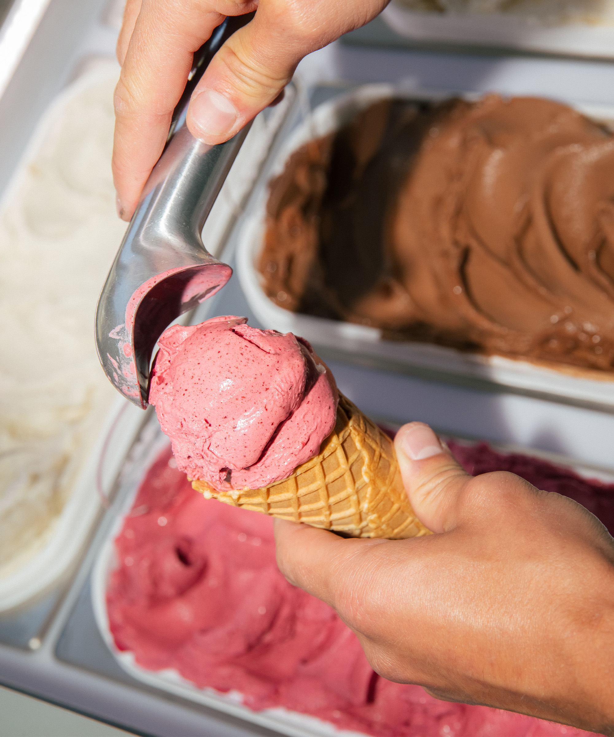 Pick whatever you like at Garage — Frederiksberg’s new scoop shop serves made-from-scratch ice cream, fruit sorbets, and Prolog affogatos from a sun-soaked former garage